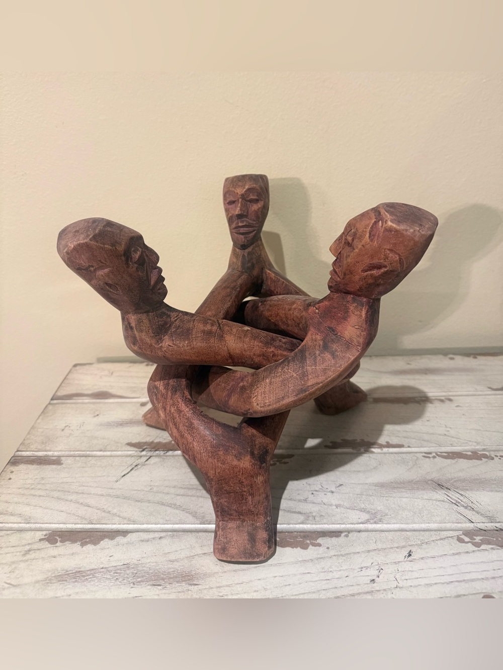 African Heritage Collection Hand Carved Wood Unity Stand 3 Figure Ghana